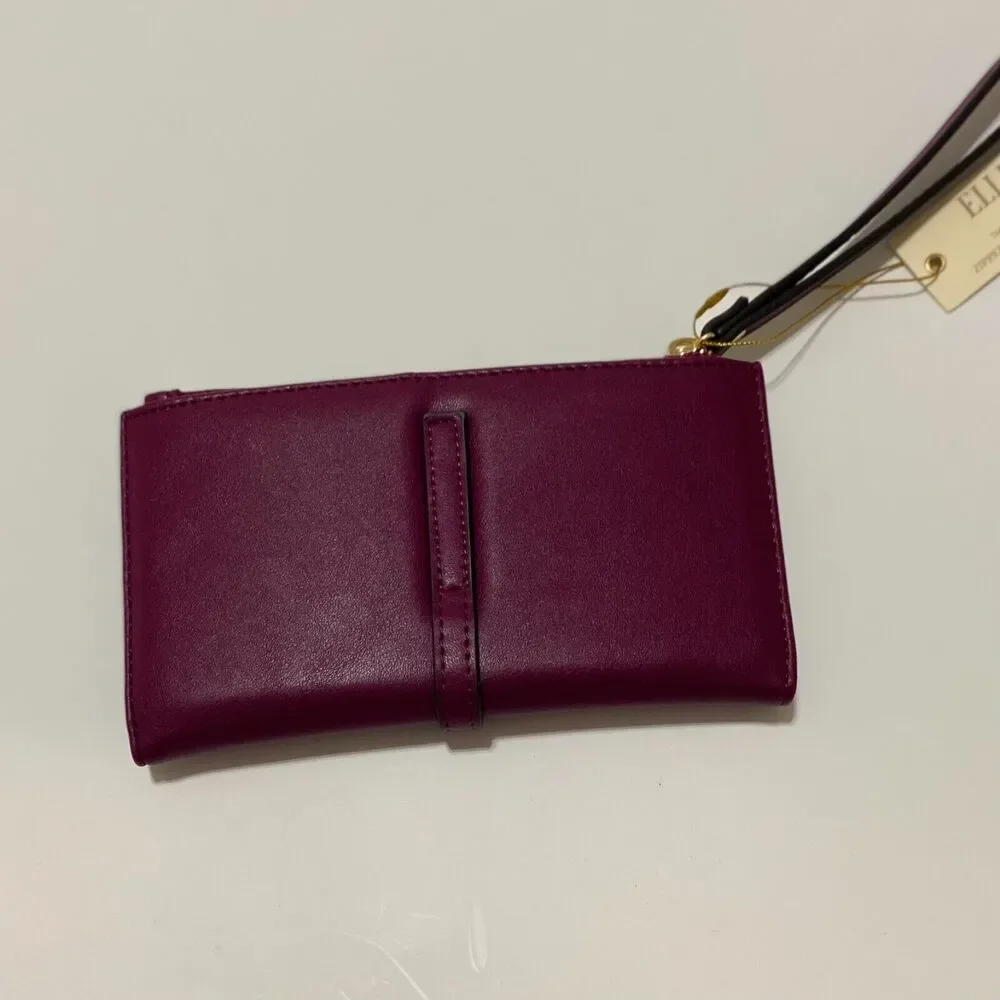 ELLEN TRACY‎ Smooth Vachetta Zippered Bi Fold Wristlet Wallet  Raspberry NWT